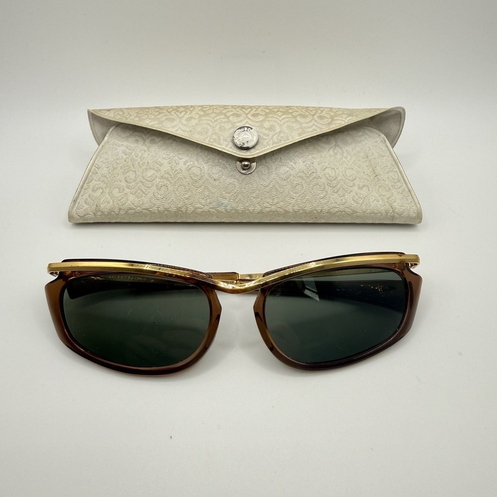 Womens 1960s Vintage B&L RAY BAN USA Brown Gold G15 Olympian Sunglasses withCase
